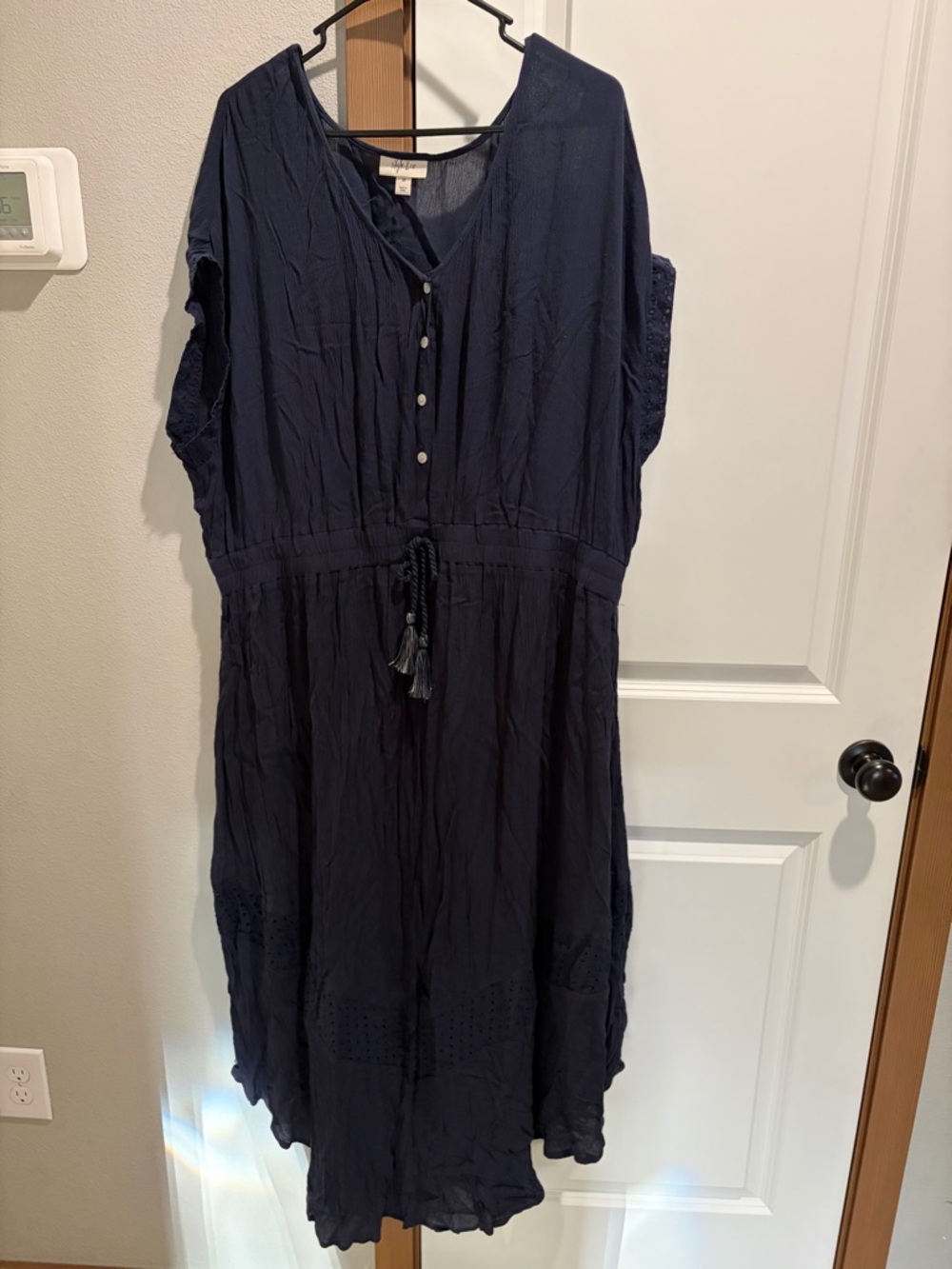 Style & Co. Womens Plus Eyelet Tie Waist Maxi Dress Navy Size 2X - Picture 4 of 8